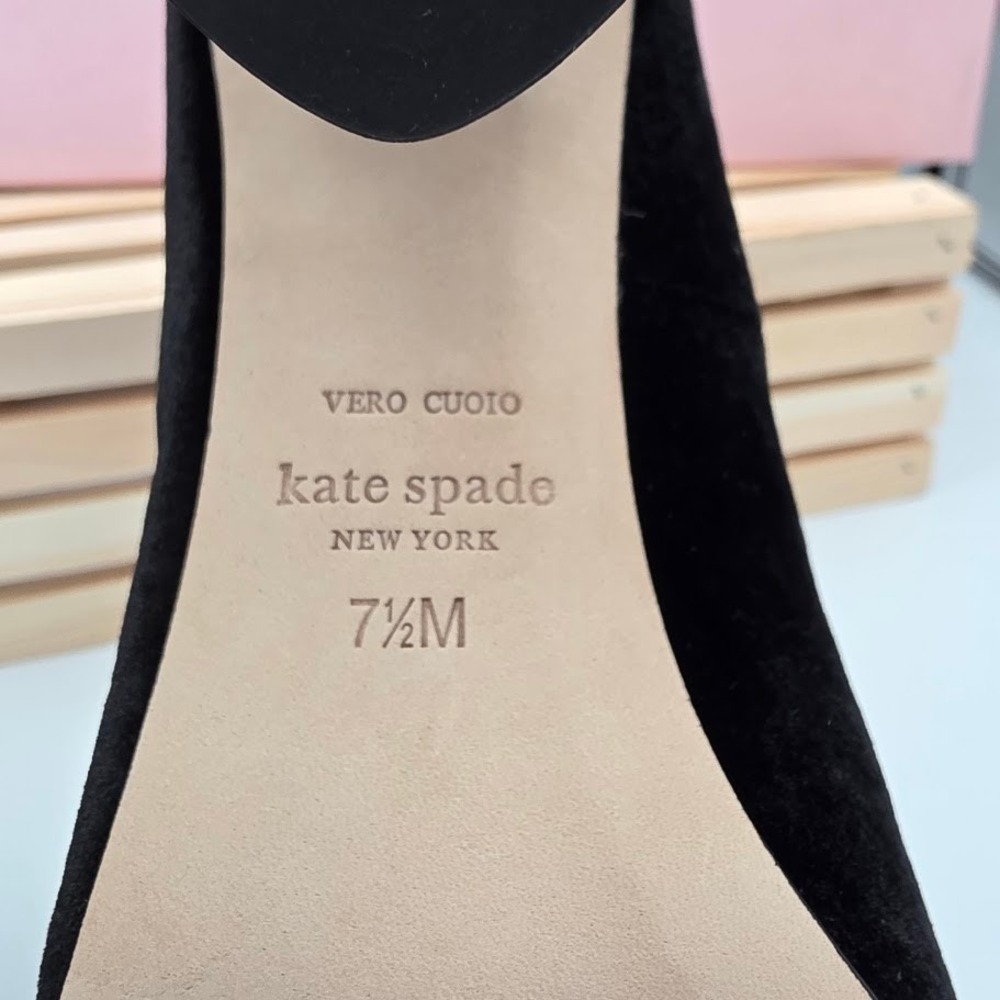 Kate Spade Sybil Pumps Women 7.5 Black Velvet Crystal‎ Block Heel S8351005 - Picture 3 of 7